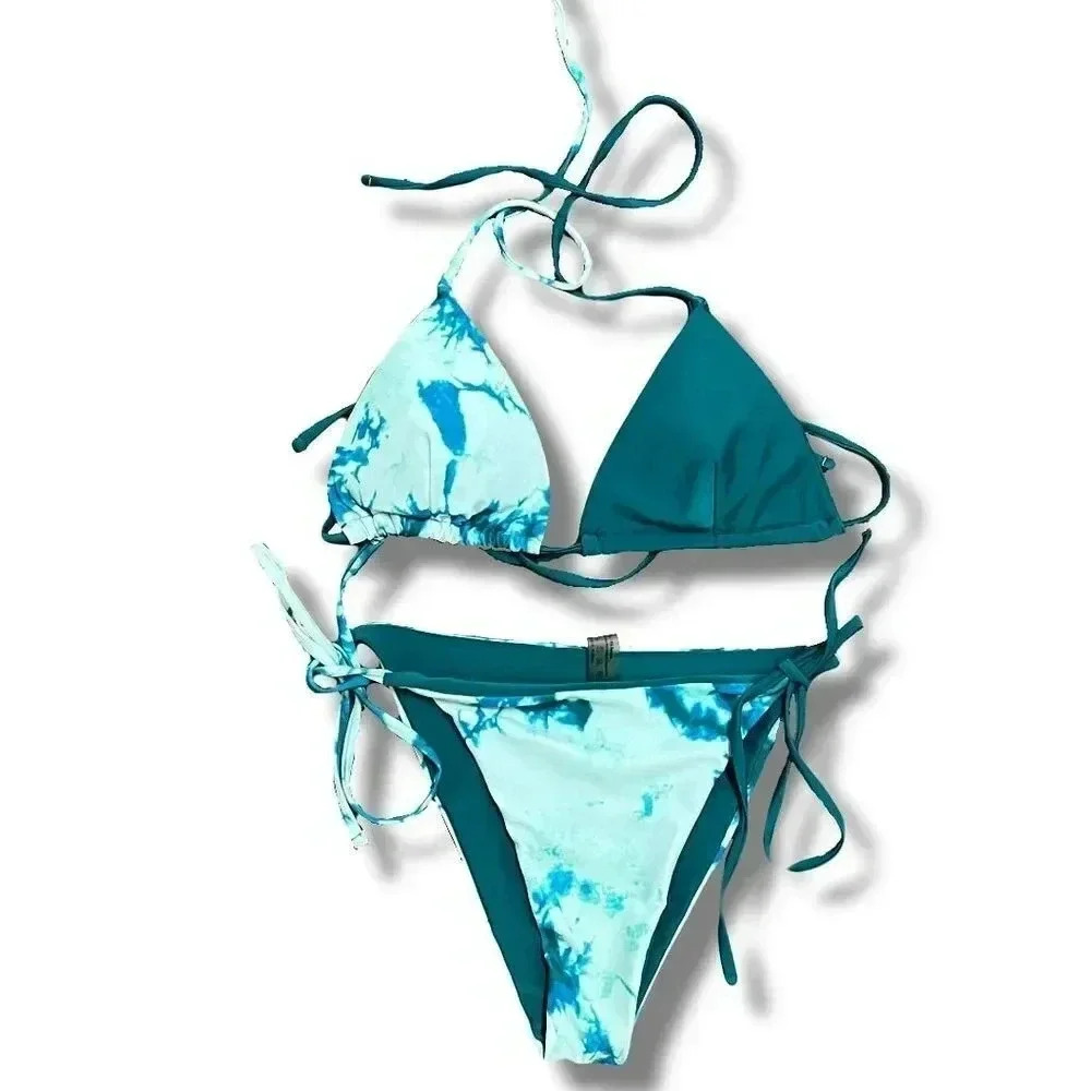 SHEIN Tie-Dye Triangle Bikini Set Spaghetti Strap Size M Multicolor